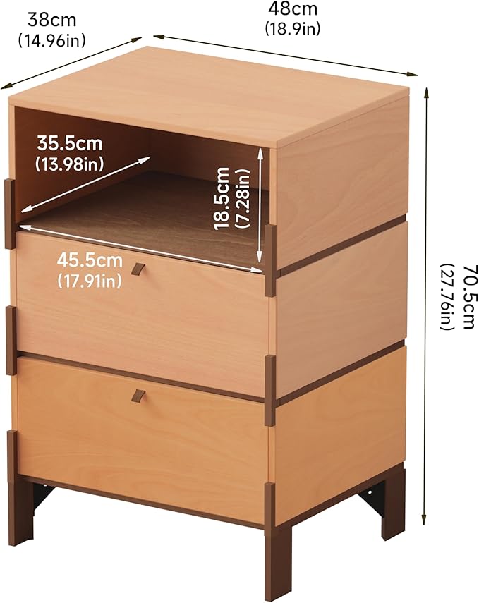 Sebastack End Table, Customizable 3 Drawers Bedside Table, Night Stand - Image 2