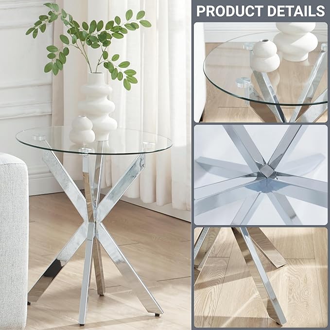 Modern Glass End Table, Small Round Side Table - Image 4