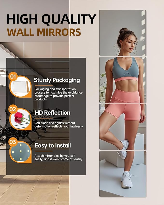 Glass Wall Mirror Tiles 12" x 12" Frameless Full Length Mirror Wall Mounted - Image 3