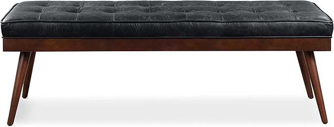 POLY & BARK Napa Luca Leather Bench, Onyx Black - Image 4