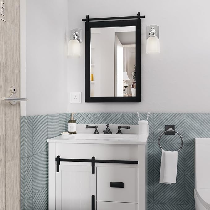 Black Farmhouse Mirror for Wall, 18x26INCH Wood Framed Square Bathroom Mirrors - Image 2