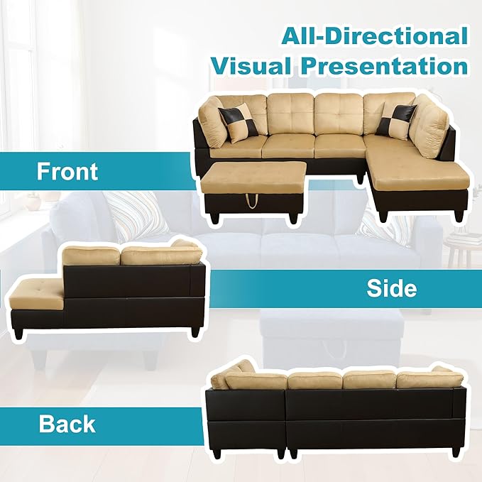 Couches for Living Room Modern L Shaped Couch Comfy Lint Fabric 3 Pieces - Image 6