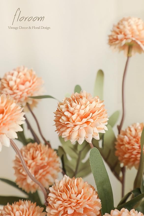 Floroom 5pcs Apricot Peach Faux Silk Mums Artificial Flowers, Bulk Fake Small - Image 4
