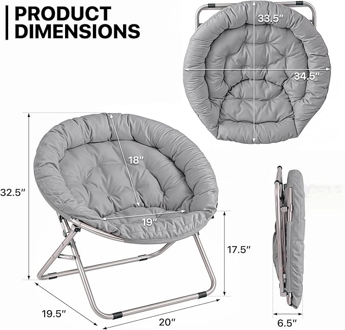 MoNiBloom Round Folding Saucer Chairs Set of 2 - Image 3