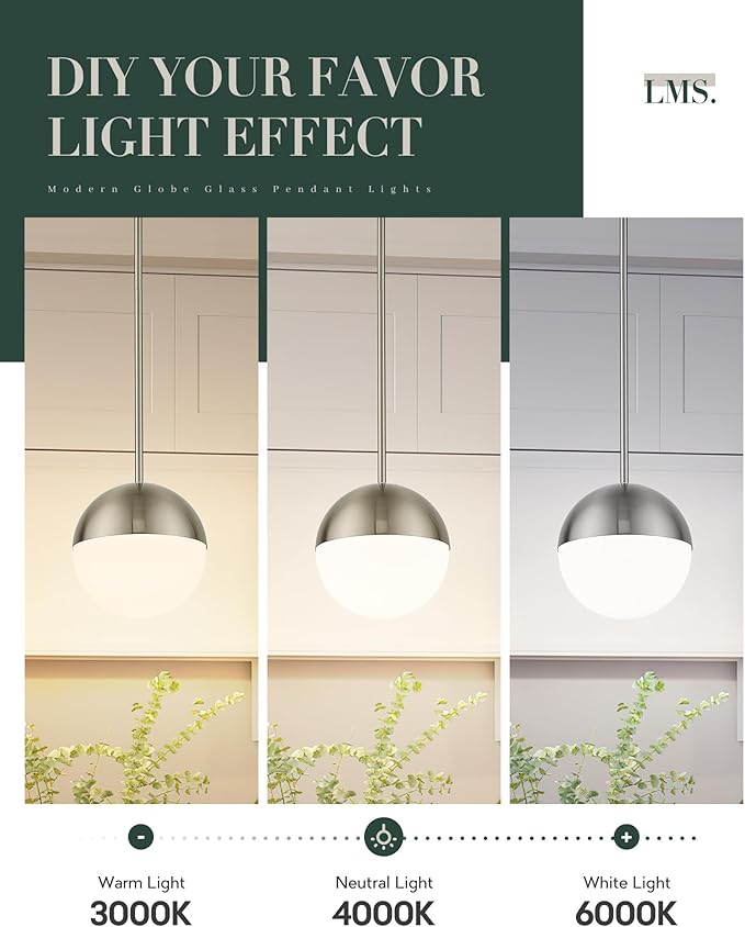 LMS 2 Pack Modern Pendant Lights, Mid Century Brushed Nickel Kitchen Lighting - Image 7