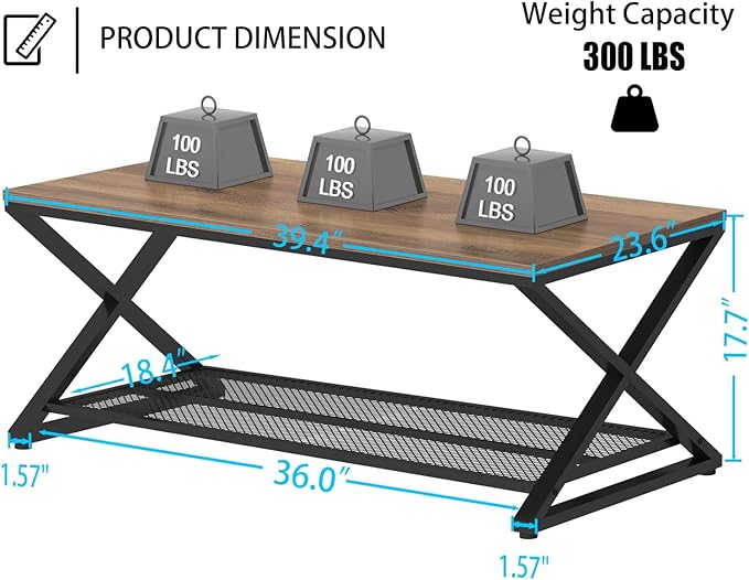 LVB Wood Coffee Table, Metal Wooden Living Room Table - Image 2