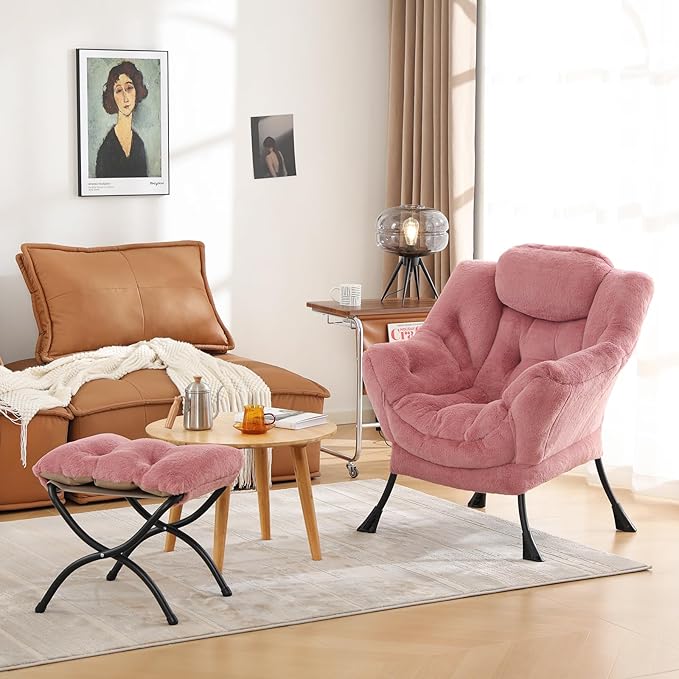 Cozy Lazy Chair and Ottoman, Large Contemporary Accent Lounge Chair Set - Image 2