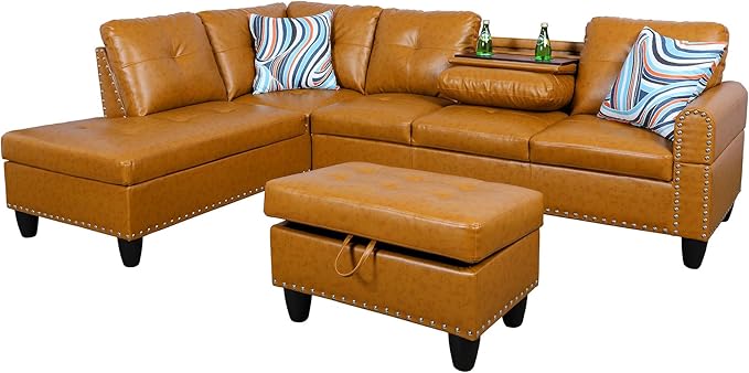 L Shaped Couch PU Leather Sectional Couch Upholstered 3 Pieces Sofas - Image 3