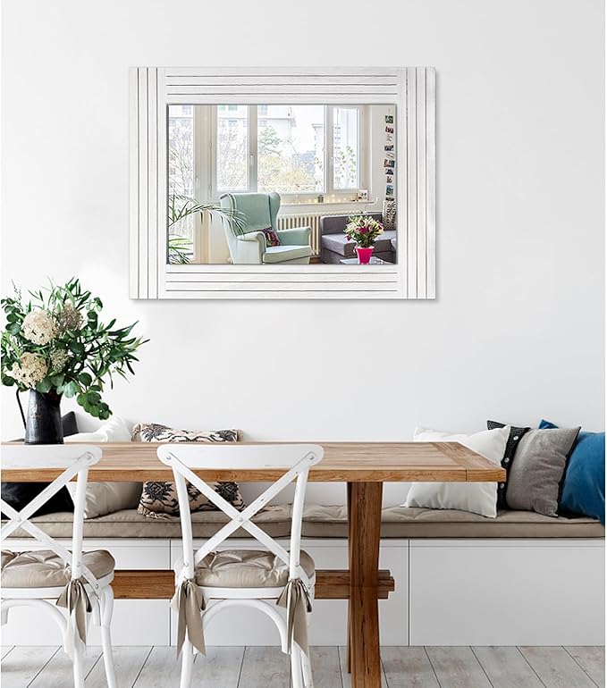 Large Rustic Wall Mirror, Rectangular Vintage Wood Framed Large Mirror Deco - Image 2