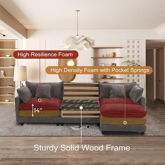 Furniliving 112‘’ L-Shaped Sofa, Luxury Chenille Modular Sectional Couches - Image 3