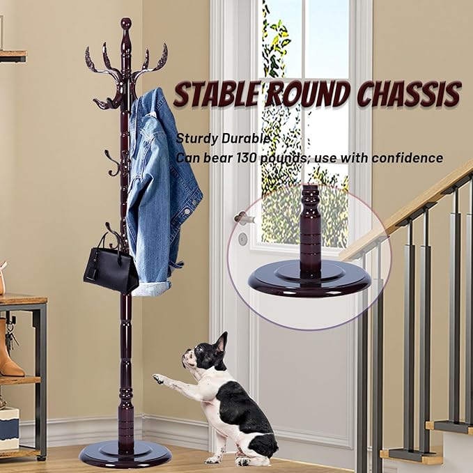 72 in Wood Coat Rack, Coat Rack Freestanding - Image 2