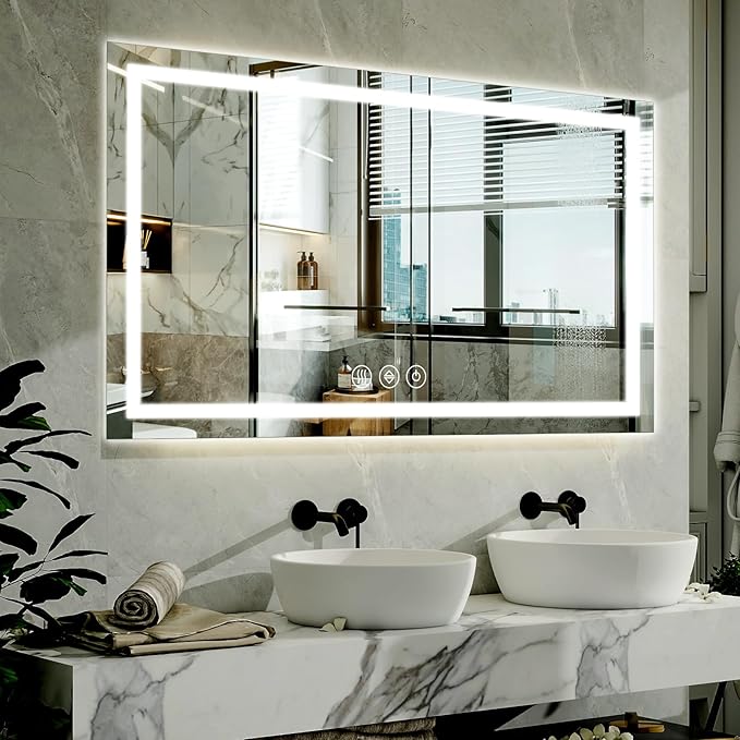 40"x 60"LED Bathroom Mirror, Backlit + Front Lit, LED Bathroom Mirror by XRAMFY