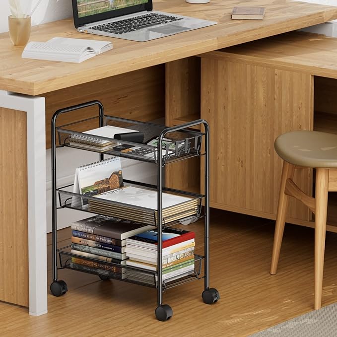 OVICAR Mesh Wire 3 Tier Rolling Cart, Kitchen Storage Utility Cart, Full Metal - Image 3