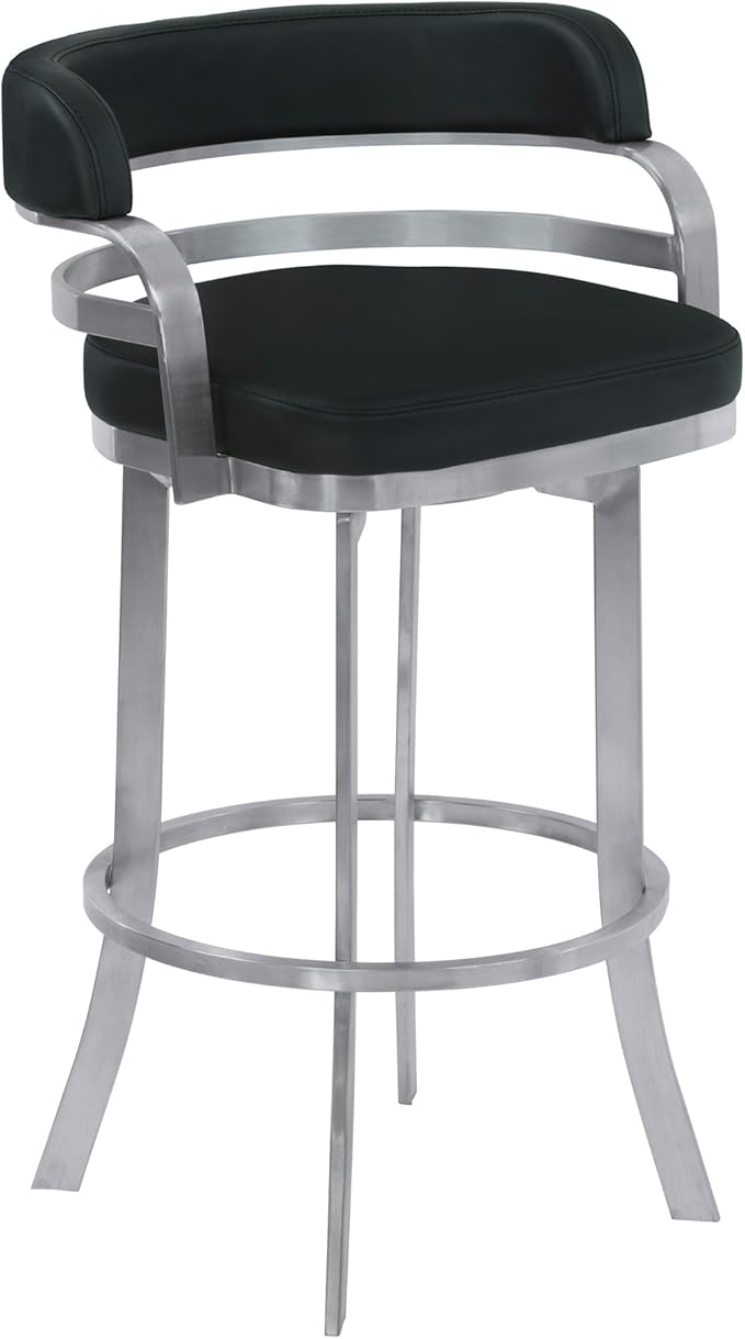 Armen Living Prinz 30" Bar Height Swivel Barstool in Black Faux Leather and by ArmenLiving