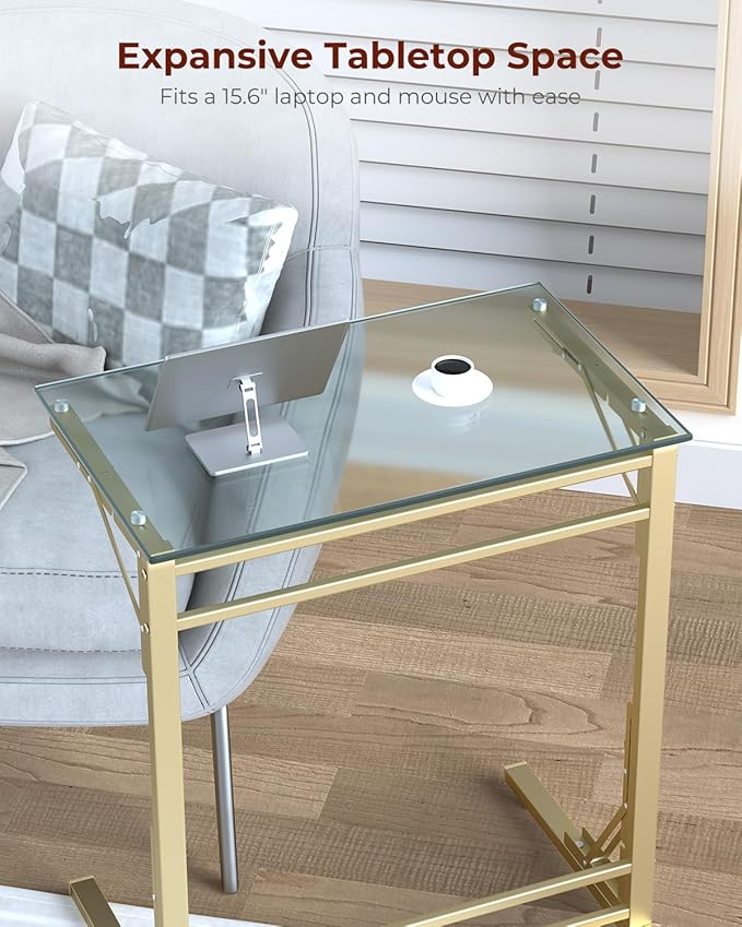 Tatub 24" Folding TV Tray Table Set of 2, Glass C Shaped End Table - Image 7