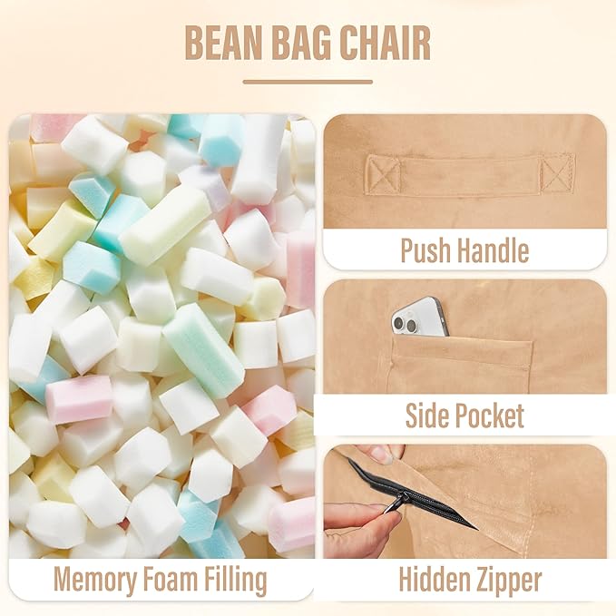 HABUTWAY Bean Bag Chair: Giant 6' Memory Foam Furniture Bean Bag Chair - 6Ft - Image 4
