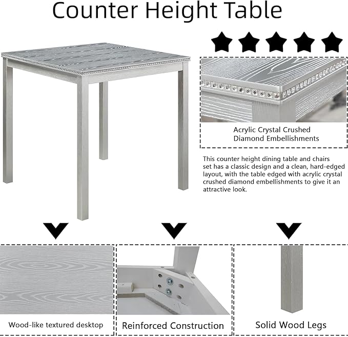 Dining Table Set for 4, 5-Piece Dining Room Table Set - Image 4