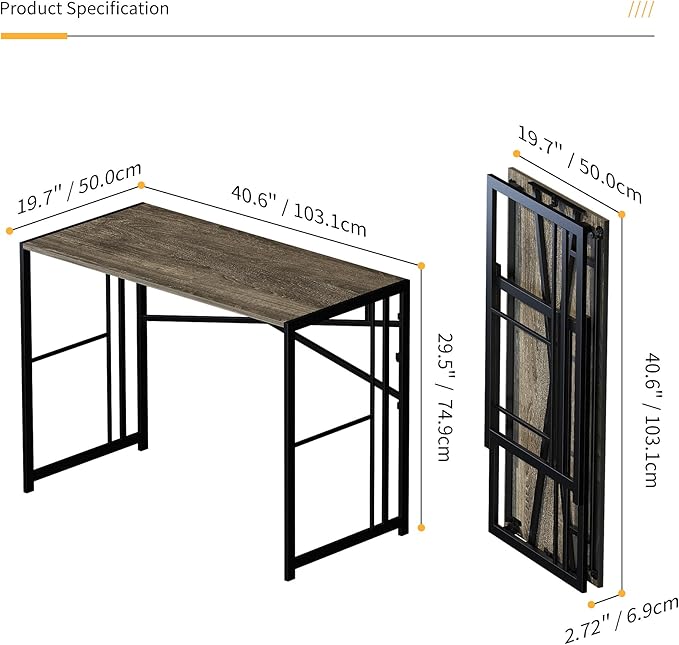 40 inch Folding Desk, Writing Gaming Computer Camping Desk, No Assembly - Image 3