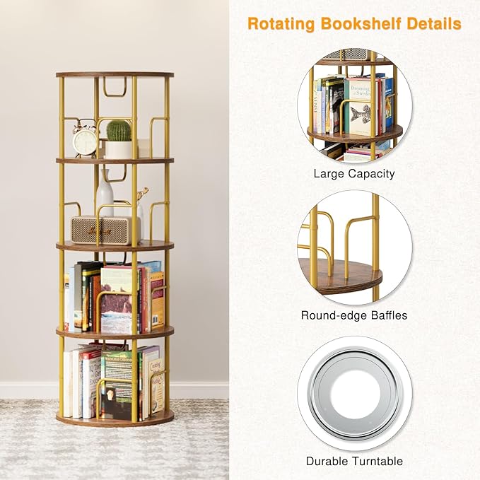 4 Tier Rotating Bookshelf, 360 Display Spinning Corner Bookshelf, Space Saving - Image 5
