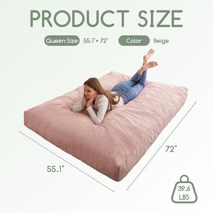 Giant Bean Bag Chair Bed for Adults, Convertible Beanbag Folds from Lazy Chair - Image 2