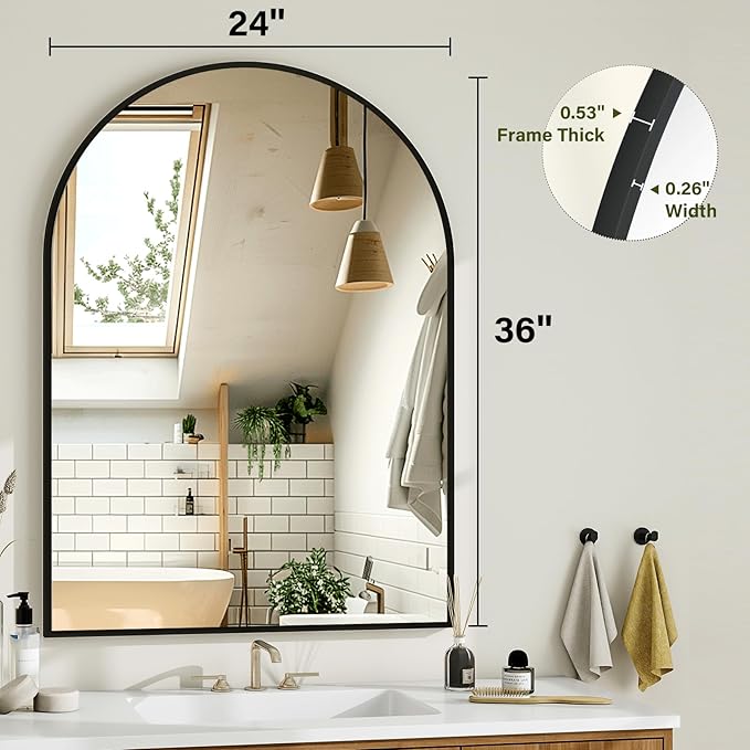 Arch Bathroom Mirror, 24x36 inch Arched Bathroom Mirror/Wall Mounted Vanity - Image 4