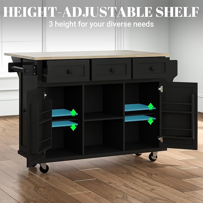 Rovibek Kitchen Island with Drawers 53 in Rolling Island Cart Mobile Solid Wood - Image 6