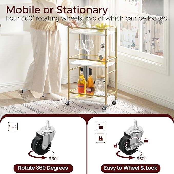 Bar Cart for The Home, 3-Tier Drink Cart on Wheels, Home Bar Serving Cart - Image 2