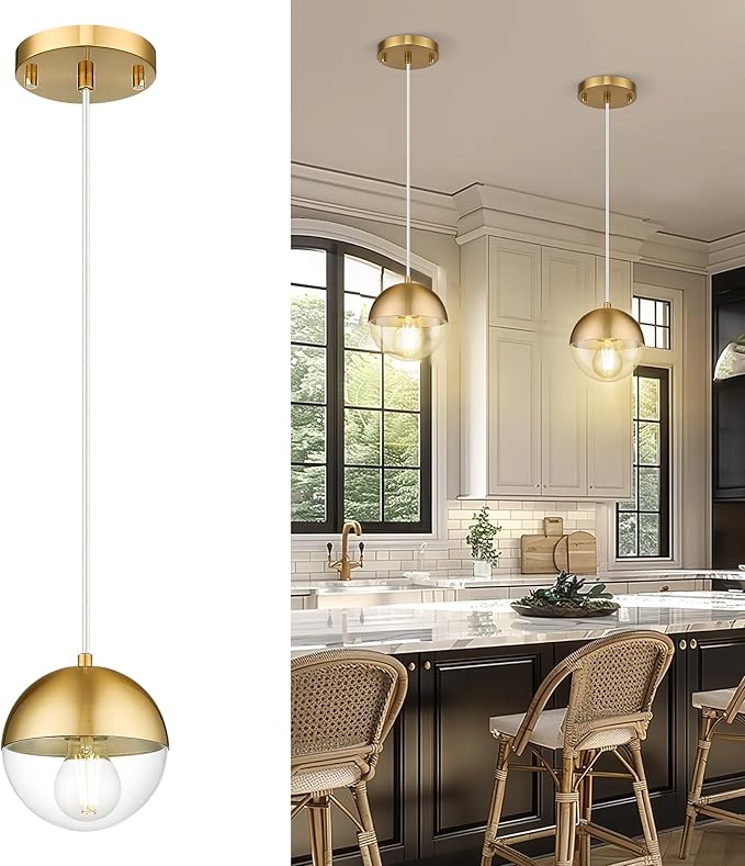 LMS 6-inch Modern Pendant Light, Brushed Gold Industrial Kitchen Island Pendant by LMS