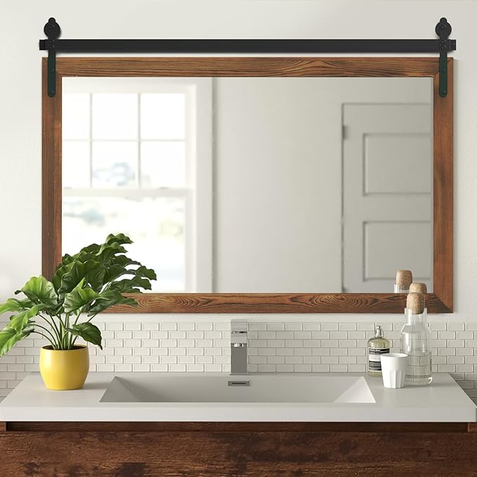 YOSHOOT Farmhouse Barn Door Wall Mirror, Living Room or Entryway, Horizontal by YOSHOOT