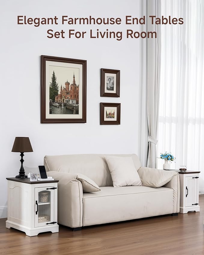 Narrow Side Table with Charging Station, 13.8" W End Table with Storage - Image 4