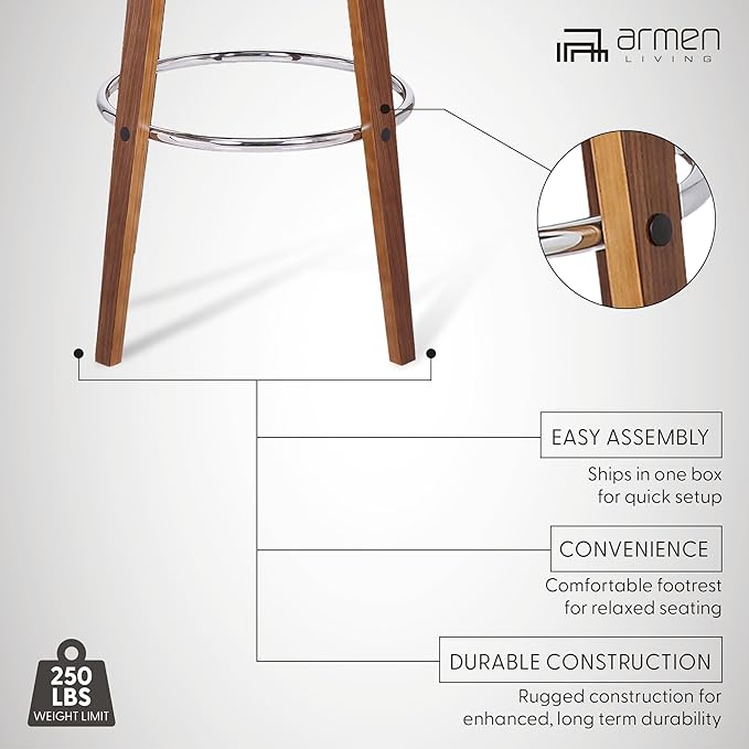 Armen Living Shelly 26" Counter Height Swivel Cream Faux Leather and Walnut - Image 5