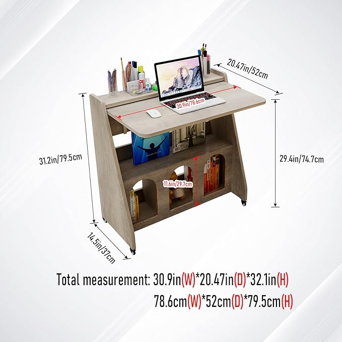 Pmnianhua Portable Mobile Desk on Wheels, Mobile Workstation, Rolling Computer - Image 2
