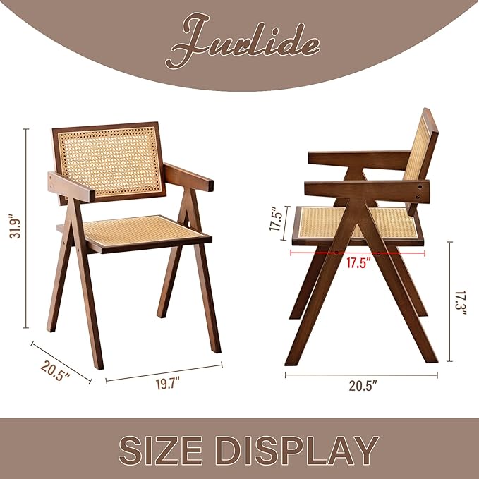 Rattan Accent Chairs, Modern Mid Century Dining Chairs Set of 2, Comfy Armchairs - Image 3