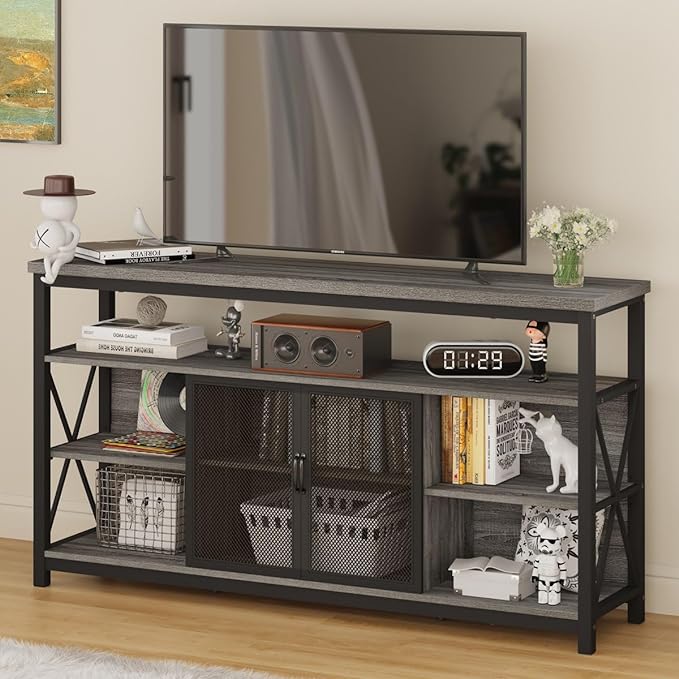 BON AUGURE Tall TV Stand for TVs up to 65 Inch, Industrial Entertainment Center by BONAUGURE
