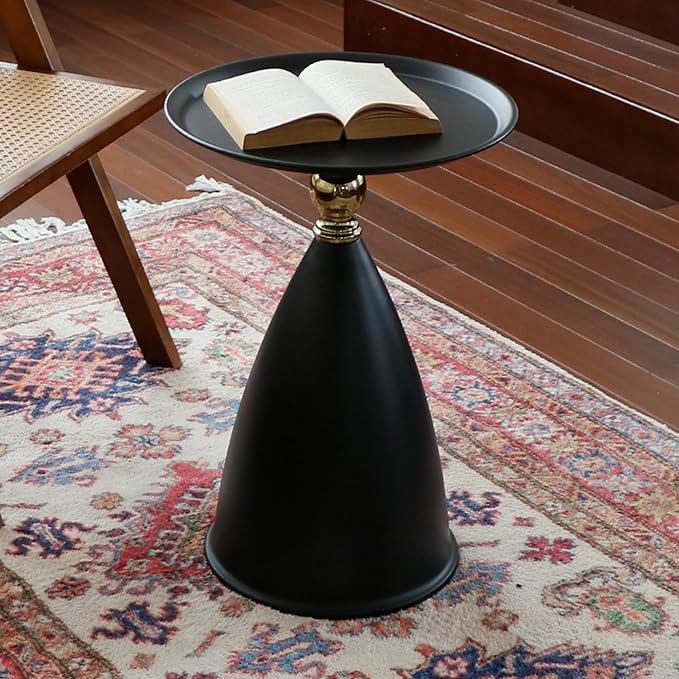 Small Round Black Side Table for Small Spaces, Pedestal Modern Couch End Tables by Ironalita