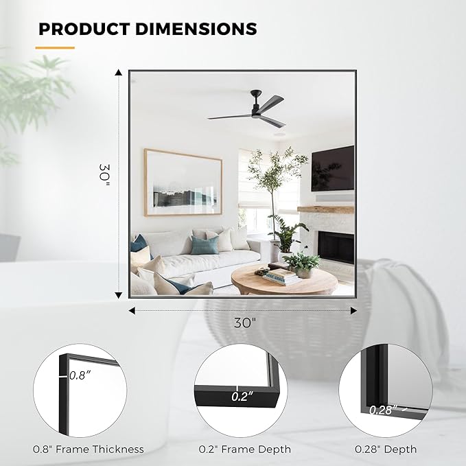 30x30 Inch Black Bathroom Mirror - Image 9