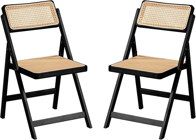Rattan Folding Chairs, Modern Mid Century Dining Chairs Set of 2, Outdoor by Furlide