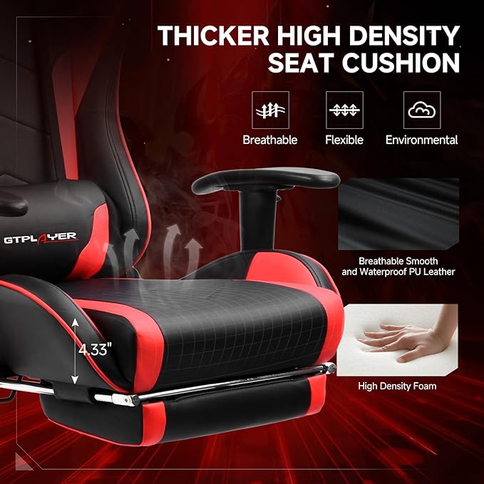 GTPLAYER Gaming Chair with Bluetooth Speakers, Adjustable Backrest and Height - Image 6