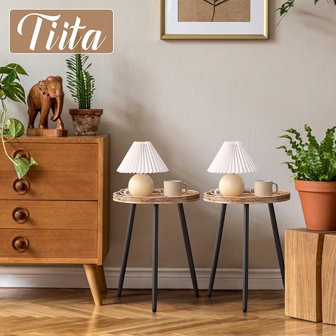Tiita Round End Table Mental Side Table Nightstand/Small Wood Tables Accent - Image 5