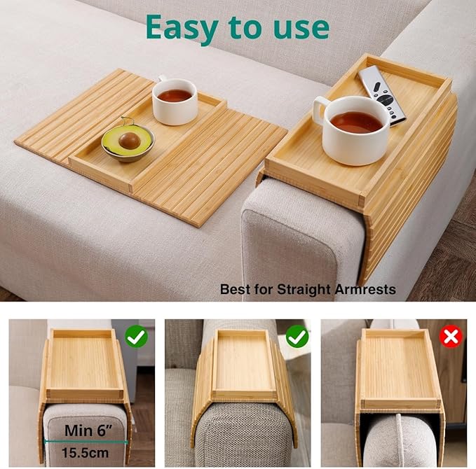 DETOR Couch Arm Tray, Foldable Sofa TV Tray - Image 4