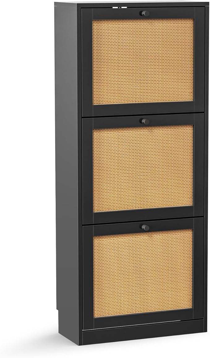 Rattan Shoe Cabinet 3-Tier, Narrow Shoe Cabinet - Image 9