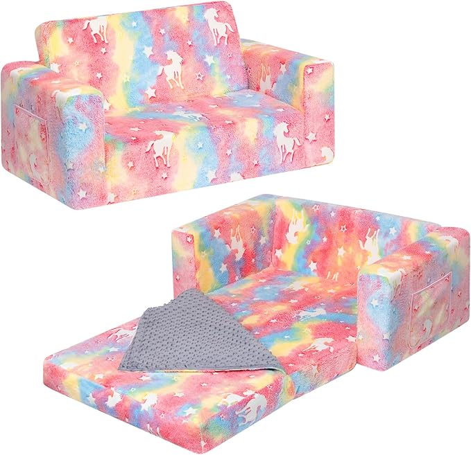 ALIMORDEN Fold Out Toddler Couch, Extra Wide Comfy 2-in-1 Cuddly Sherpa Sofa by ALIMORDEN