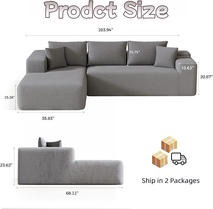 Cloud Sectional Couch, 104”L-Shape Oversized Sofa - Image 2