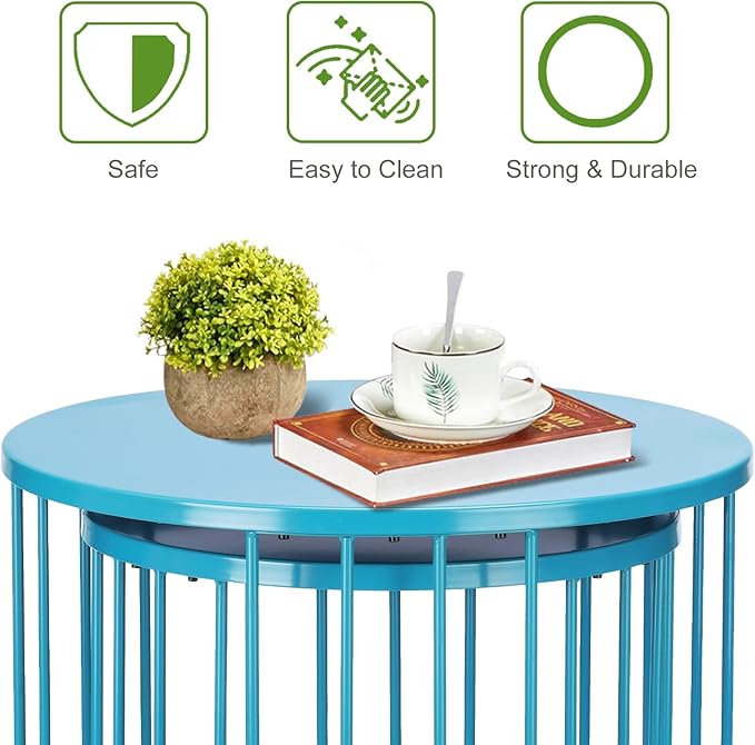 SUNNYPARK Outdoor Side Table Set of 2, Metal Circle Accent End Tables - Image 7