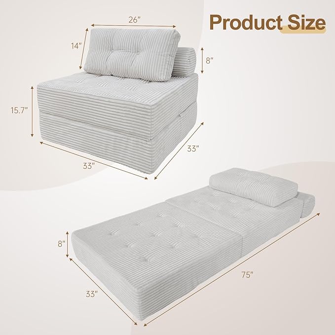 ANONER Folding Sofa Bed, Versatile Convertible Sleeper Chair - Image 2