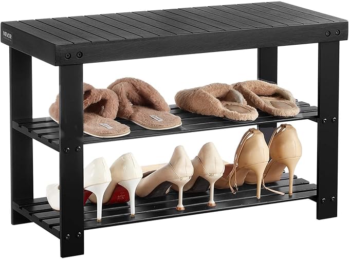 VEVOR Shoe Rack Bench, 3-Tier Bamboo Entryway Bench, Shoe Storage Organizer by VEVOR