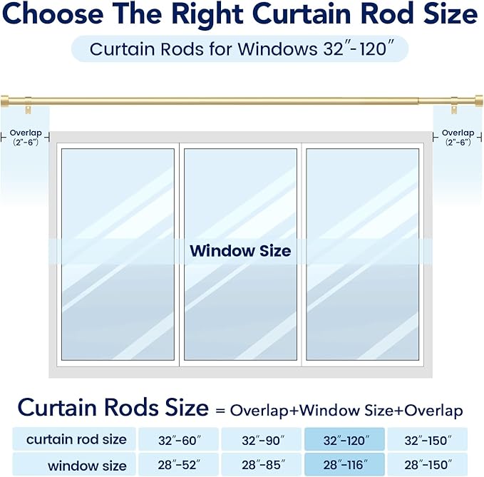 2 Pack Curtain Rods for Windows 66 to 120 Inch, 1 Inch Gold Heavy Duty Curtain - Image 5