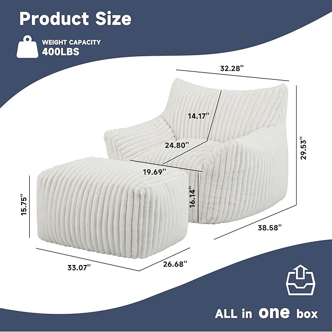 Giant Bean Bag Chairs for Adults, Oversized Chaise Lounge Chair Indoor - Image 2