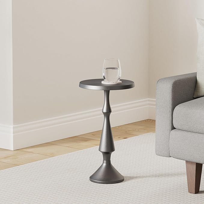 OBJET D'ART Small Round Black Side Table, Vintage Metal Accent, Coctail and - Image 2