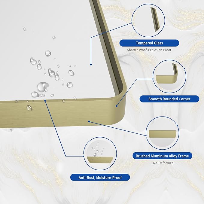 WEER Gold Bathroom Mirror, 72X36 Inch Brushed Gold Metal Frame Mirror, Rounded - Image 3
